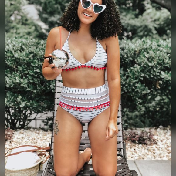 SALE! 1 LEFT! Brooklyn Pom Pom High Waisted Bikini - Picture 5 of 8
